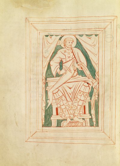 Ms 103 Frontispice met een afbeelding van St. Gregorius de Grote (540-604) uit een prekenboek door French School