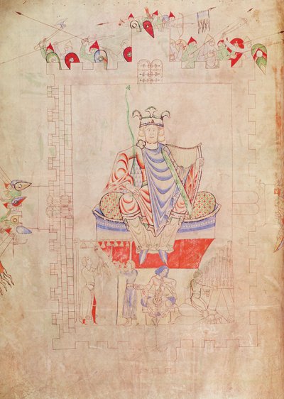 Ms. 1215 t.3 fol.13v Koning David in majesteit in het centrum van Jeruzalem, 1109 door French School