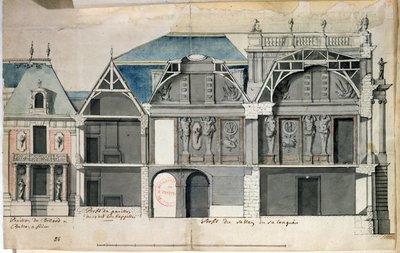Ms 130736 Dwarsdoorsnede van een vleugel van het Kasteel van Versailles gebouwd door Louis Le Vau door French School