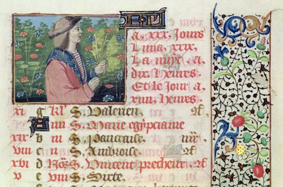 Ms 134 April: Bloemen plukken, uit een getijdenboek door French School