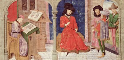Ms 149 t.1 fol.1 De Schrijver, uit de Histoire des Nobles Princes de Hainaut, door Jacques de Guise door French School