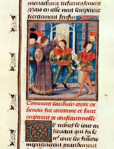 Hoe Boudewijn I, zesde graaf van Henegouwen, werd gekroond tot keizer van Constantinopel in 1204, uit de Histoire des Nobles Princes de Hainaut, door Jacques de Guise door French School