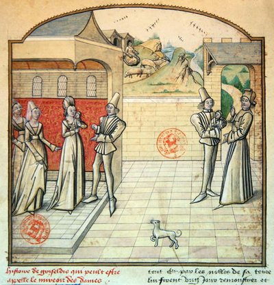 Griseldis en haar man de Markies de Saluces, illustratie uit 