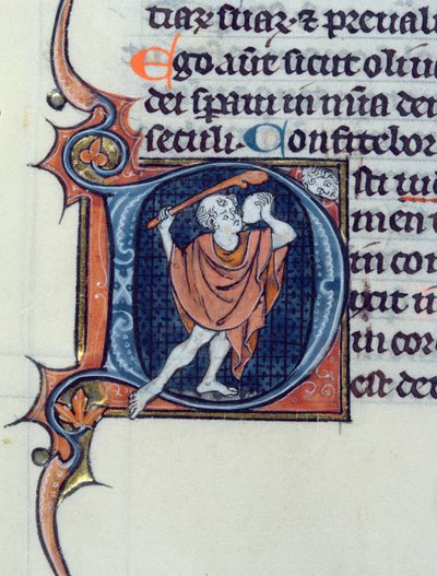 Ms 15 fol.236v Een dwaas met een steen en een stok door French School