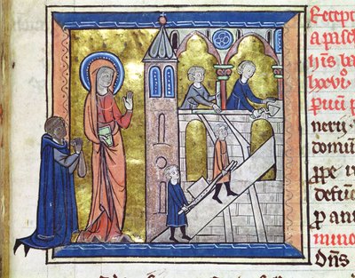Ms 16261 f.20 Bouw van de abdij, uit de Censier de l