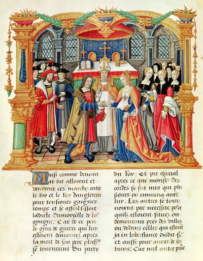 Huwelijk van Maria van Bourgondië en Maximiliaan I, Keizer van Oostenrijk, uit de Memoires van Philippe van Commines (1445-1509) door French School