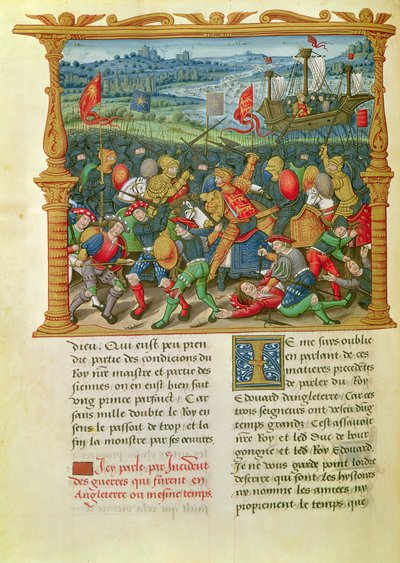 Koning Edward III voert oorlog bij de Slag bij Crecy in 1346, uit de Memoires van Philippe van Commines (1445-1509) door French School