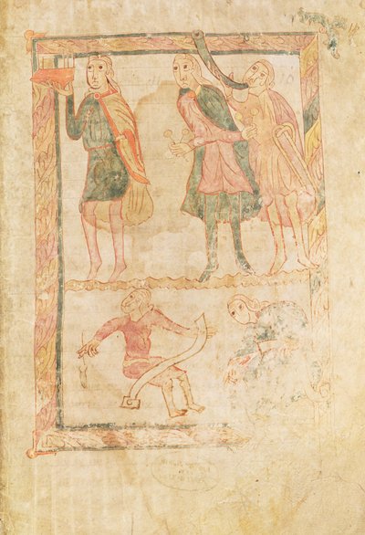 Ms 18 fol.14 De acolieten van David, uit een psalter door French School