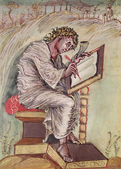 Ms 1 fol.18v St. Matteüs, uit de Ebbo Evangeliën, c.816-835 door French School