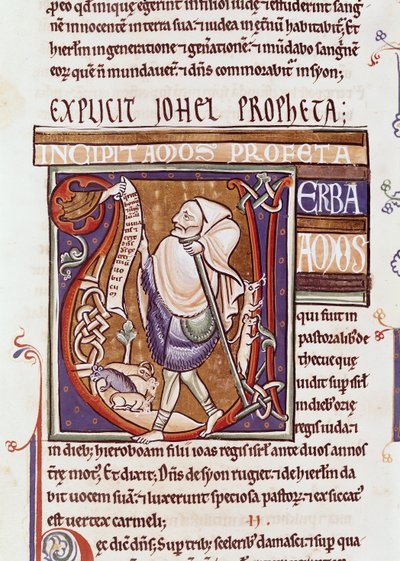 Ms 1 fol.194v Geïllustreerde initiaal V met Amos, uit de Souvigny Bijbel door French School