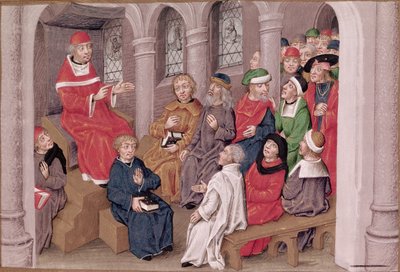Jean de Gerson (1363-1429) predikt de Passie na het diner in de Kerk van St. Bernard, Parijs, uit Sermons sur la Passion et Traites Divers, ca.1480 door French School