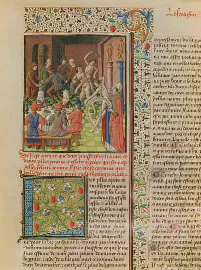 Ms 246 fol.151r Tijdelijk en Terminal, uit de Franse vertaling van De Civitate Dei door St. Augustinus van Hippo (354-430) door French School