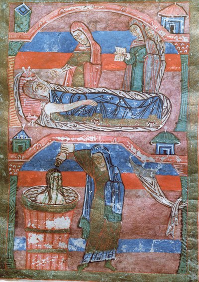 Ms 250 Vrouw met waterzucht genezen door de baden van St. Radegund, uit Het leven van St. Radegund door French School