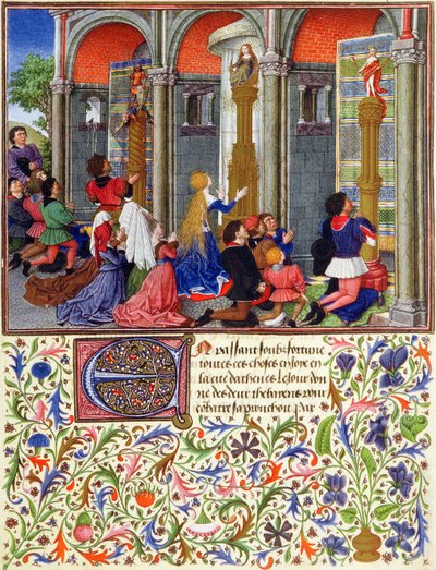 Ms 2617 Arcitas bidt tot Mars, Palemon bidt tot Venus, Emily bidt tot Diana, uit La Teseida, door Giovanni Boccaccio (1313-75) 1340-41 door French School