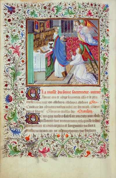 Ms 3-1954, f.193v: Voorbereiding van de Eucharistie, miniatuur uit een Getijdenboek gemaakt voor Filips de Stoute, Hertog van Bourgondië, na 1370 door French School