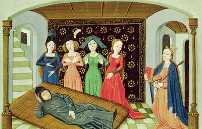 Ms 3045 f.3 Boëthius, Filosofie en de Muzen, uit De Consolatione Philosophiae door French School