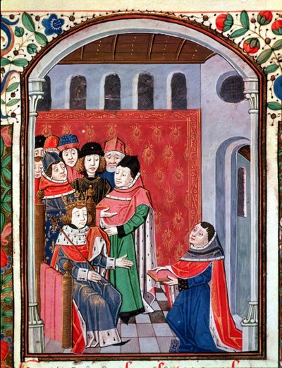 Ms 3045 fol.1 Jean de Meung (1240-1305) biedt zijn vertaling aan Philippe le Bel (1268-1314) uit De Consolatione Philosophiae door Boethius door French School