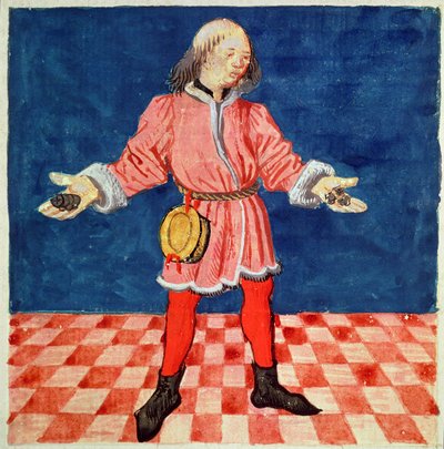 Ms. 3066 fol. 64v De Dobbelsteenwerper, uit Le Livre des echecs moralises, door Jacques de Cessoles door French School