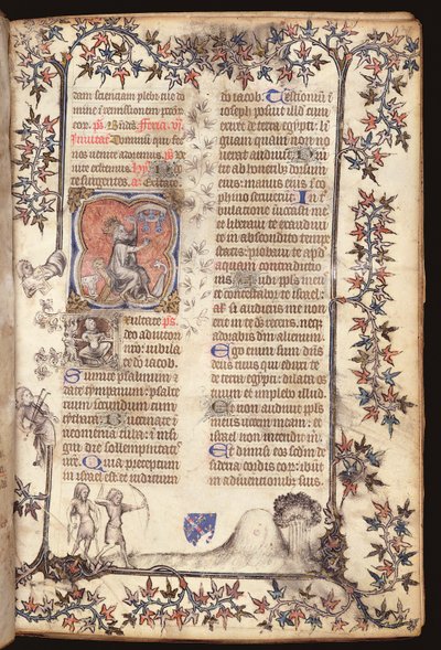 Ms 306 f.27r Koning David zittend slaat een beiaard van vijf klokken, uit een Brevier, Gebruik van Parijs, 1400 door French School