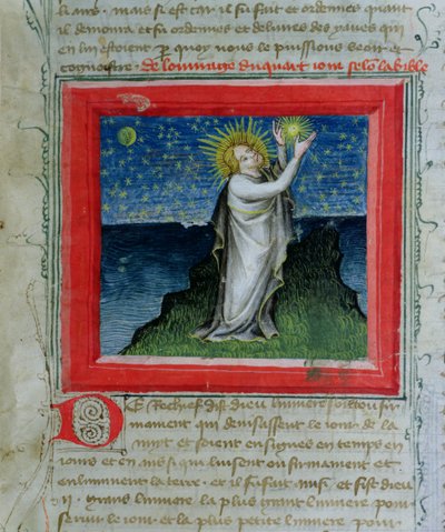 God creëert de sterren, uit de Bijbel des Grands Augustins, 1494 door French School