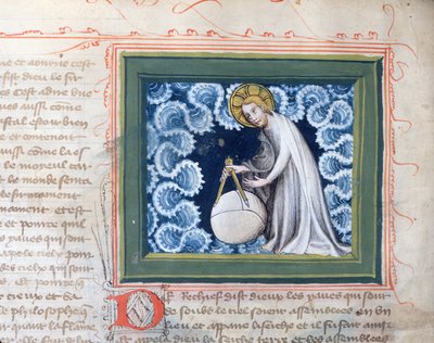 Ms 313 God die de wereld schept, miniatuur uit de Bijbel des Grands Augustins, 1494 door French School