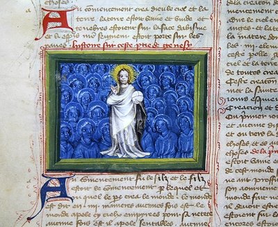 God omringd door engelen, uit de Bijbel des Grands Augustins door French School