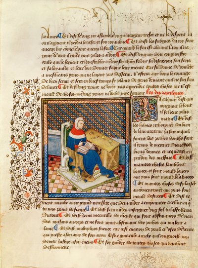Ms 316 fol.3 Een filosoof aan zijn bureau, uit Les Dits Moraux des Philosophes door French School