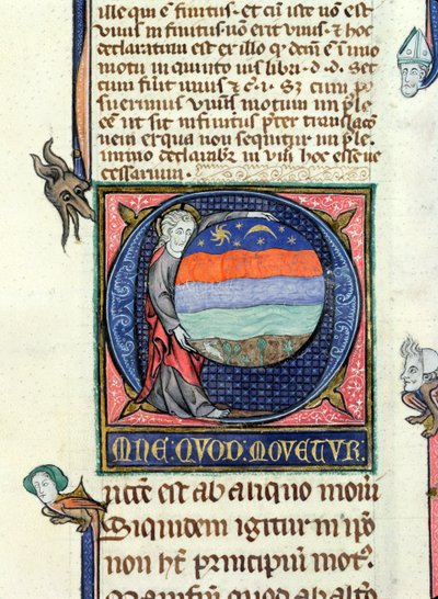 Ms 3469 Christus met een wereldbol met de vier elementen, uit de Fysica door Aristoteles door French School