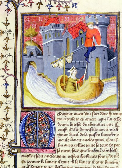 Ms 3480 Ridder ontsnapt uit een kasteel met de hulp van een dame, uit het Livre de Messire Lancelot du Lac door French School
