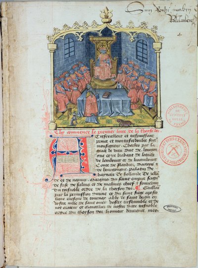 Charles de Stoute (1433-77) Hertog van Bourgondië en de Ridders van de Orde van het Gulden Vlies, uit De Geschiedenis van het Gulden Vlies door Guillaume Filastre, midden 15e eeuw door French School