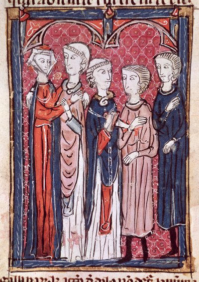 Ms 372 fol.141 Een verloving, uit Decrets de Gratien door French School