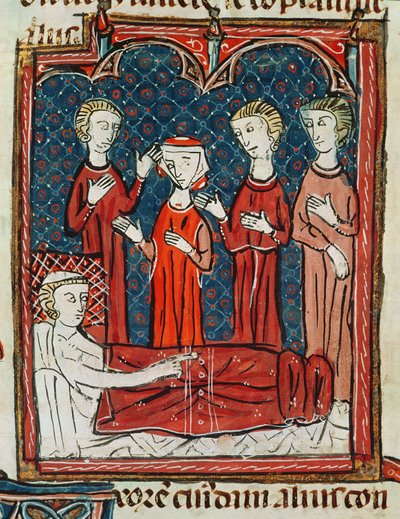 Ms 372 fol.165v Een man in zijn ziekbed, uit Decrets de Gratien door French School
