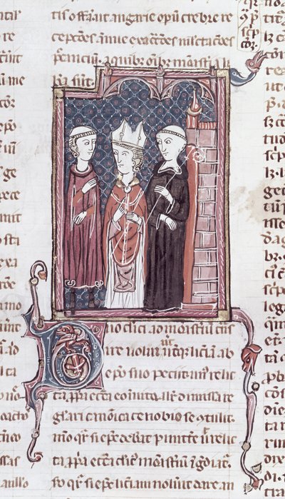 Ms 373 fol.51v Een monnik, een bisschop en een abt, uit Decreten van Gratien door French School