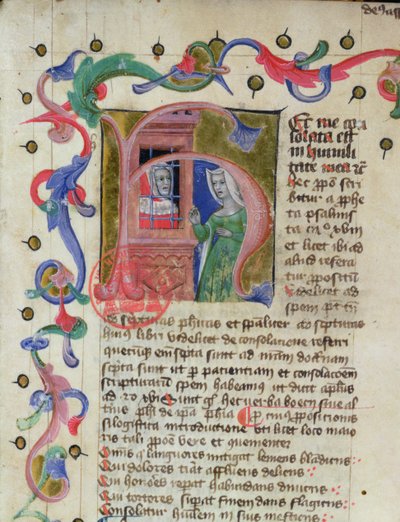 Ms 3859 Miniatuur van de filosoof Boethius (c.480-524) in de gevangenis door French School
