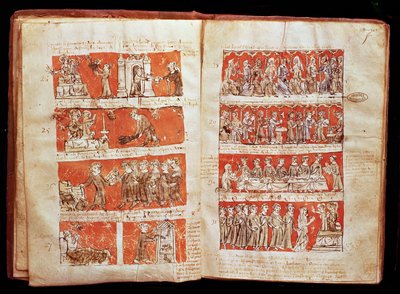 Scènes uit het leven van de studenten in het College van de Heilige Maagd in Parijs, uit de Statuten van het College van Hubant, 1387 door French School