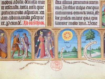 Ms 412 Getijdenboek met illustraties van pelgrims, joden, zon, maan en mirte door French School