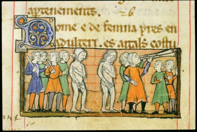 Straf van twee overspeligen door naakte processie door de stad, uit Livre Juratiore d