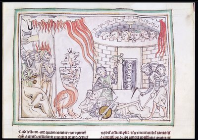 Ms 422 Fol.95r Het Hemelse Vuur dat het Leger van Satan vernietigt, scène uit de Apocalyps door French School