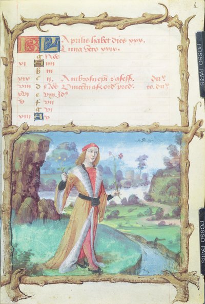Ms 438 De maand april: Heer bloemen plukken, uit een getijdenboek, 1490 door French School