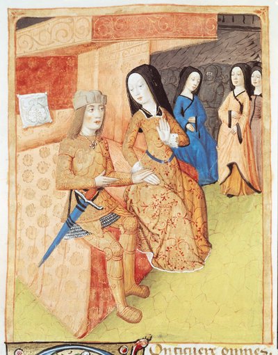 Ms 493 f.74v Aeneas en Dido, uit de werken van Virgil, 1469 door French School