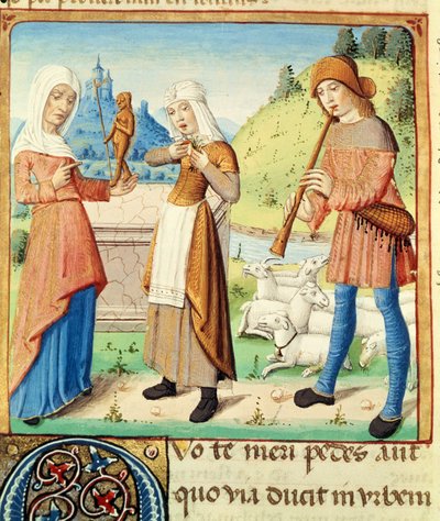 De herder Menalcas en zijn onbeantwoorde liefde, uit De Eclogues van Vergilius met een commentaar van Servius, 1469 door French School