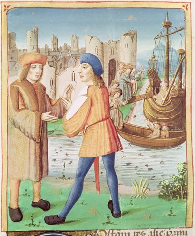 Het vertrek van Aeneas, uit De Aeneis van Vergilius met een commentaar van Servius, 1469 door French School