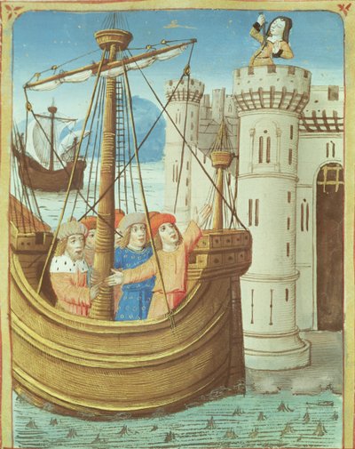 Het vertrek van Aeneas en de dood van Dido, uit De Aeneis van Vergilius met een commentaar van Servius, 1469 door French School