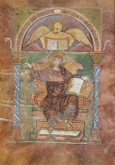 Ms 4 fol.66v St. Marcus, uit het Evangelie van St. Riquier, ca. 800 door French School