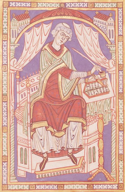 Baudemond schrijft, uit Vie et Miracles de Saint Amand door French School