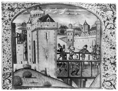 Ms 5084 De moord op Jan zonder Vrees (1371-1419) Hertog van Bourgondië op de Montereau-brug, 10 september 1419, uit de Chroniques d