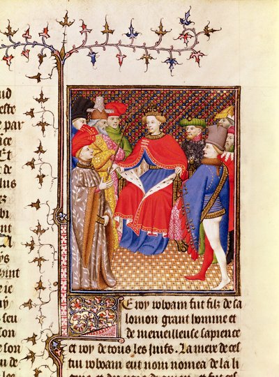 Ms 5193 Fol.52r Rosane antwoordt de gezanten van het volk, uit de Jean Sans Peur editie van De Casibus virorum illustrarium door Giovanni Boccaccio (1313-75) ca. 1410 door French School