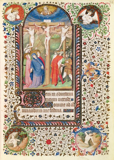 Ms 547 fol.26 Kruisiging, uit een Getijdenboek gebruikt door een vrouw uit Poitiers door French School