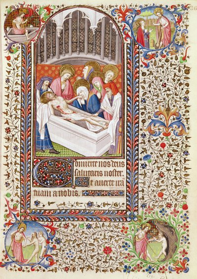 Ms 547 fol.36 Graflegging van Christus, uit een Getijdenboek gebruikt door een vrouw uit Poitiers door French School