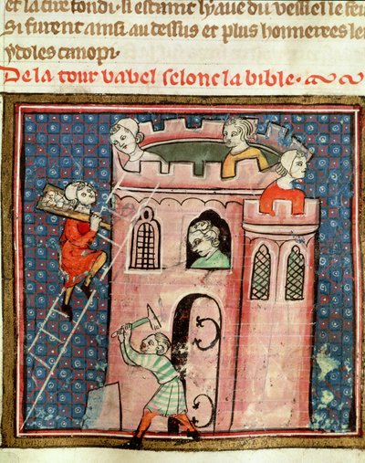De bouw van de Toren van Babel, uit de Bijbel Historiale door Guiart des Moulins door French School